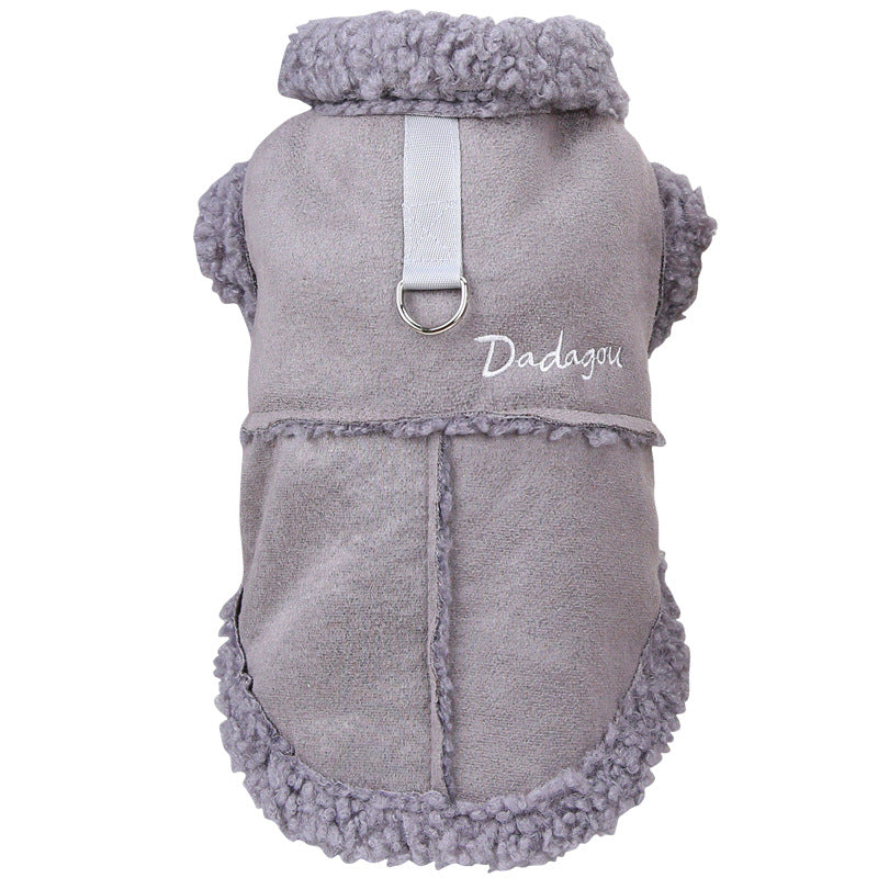 KFX-9278781 Padded Dog and Cat Vest Coat in Peach Skin Velvet for Autumn and Winter, Available in Gray and Brown
