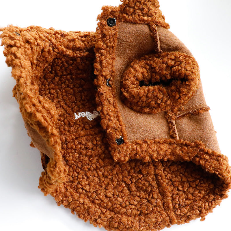 KFX-9278781 Padded Dog and Cat Vest Coat in Peach Skin Velvet for Autumn and Winter, Available in Gray and Brown