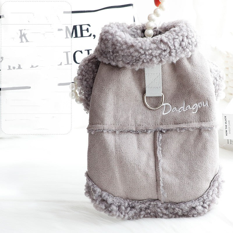 KFX-9278781 Padded Dog and Cat Vest Coat in Peach Skin Velvet for Autumn and Winter, Available in Gray and Brown