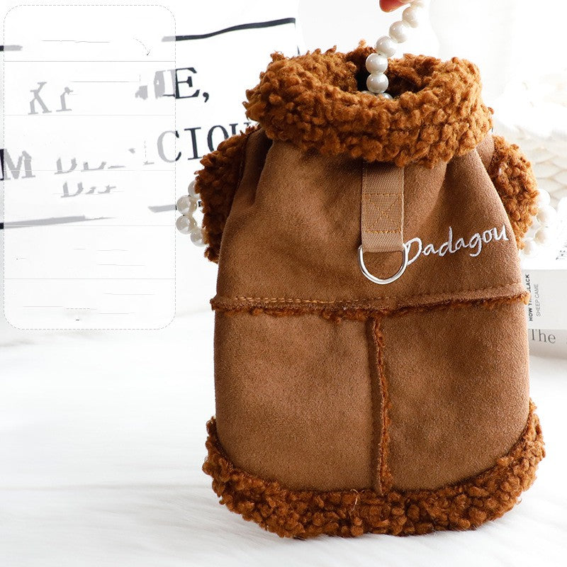 KFX-9278781 Padded Dog and Cat Vest Coat in Peach Skin Velvet for Autumn and Winter, Available in Gray and Brown