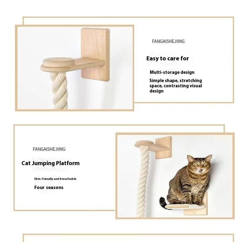 KFX-9279165 Wall-Mounted Cat Climbing Toy with Jute Rope Jumping Platforms