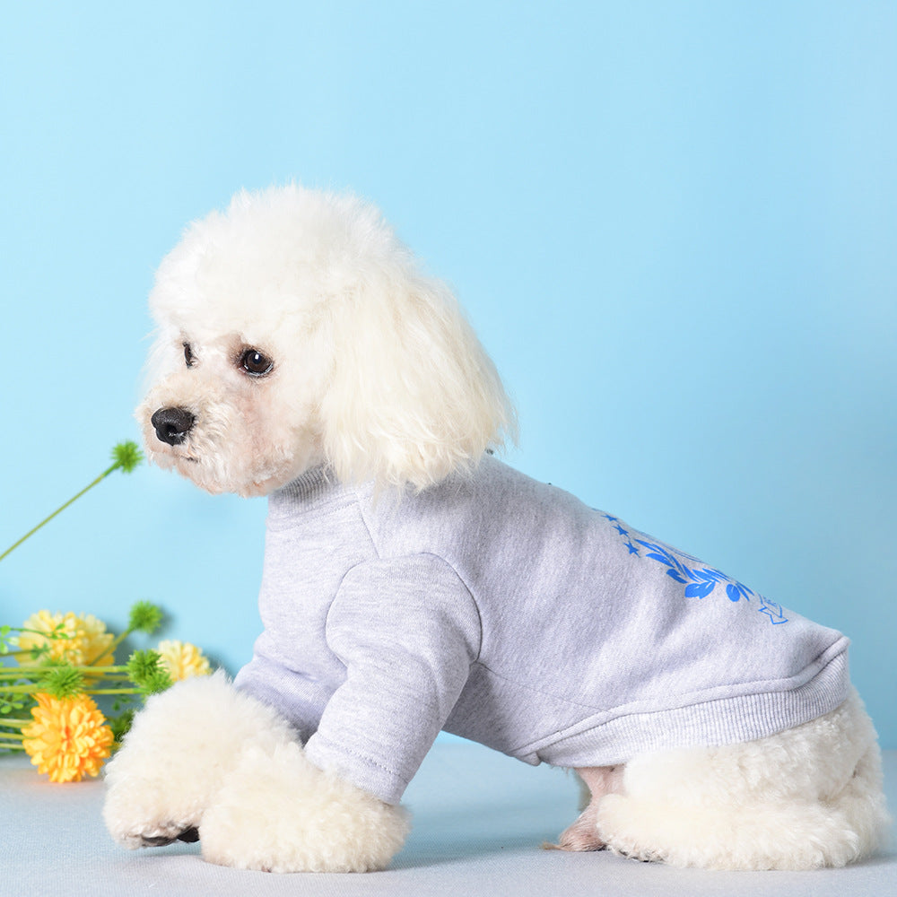 KFX-9279421 Casual Cotton Two-Legged Pet Sweater in Navy Blue and Hemp Gray