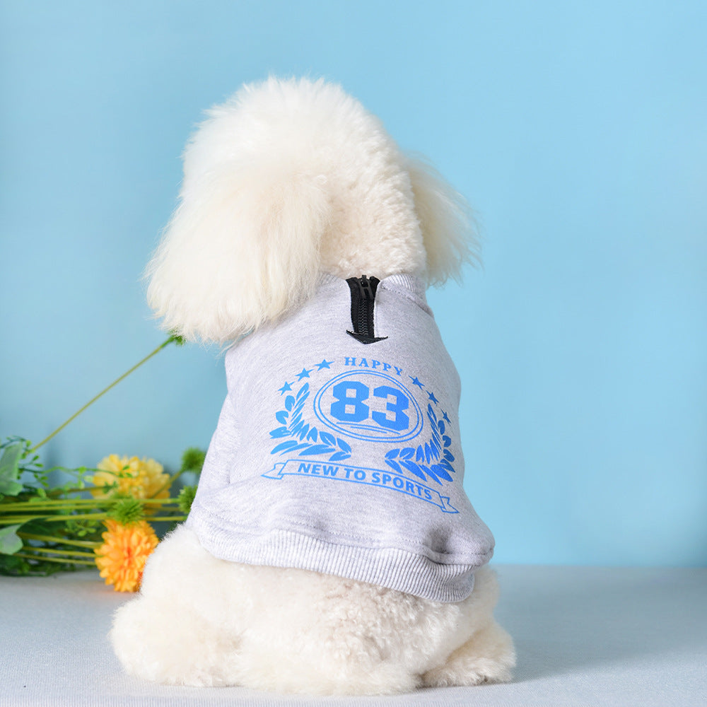 KFX-9279421 Casual Cotton Two-Legged Pet Sweater in Navy Blue and Hemp Gray