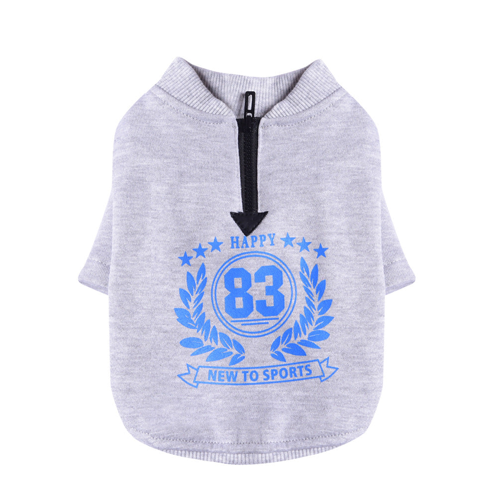 KFX-9279421 Casual Cotton Two-Legged Pet Sweater in Navy Blue and Hemp Gray