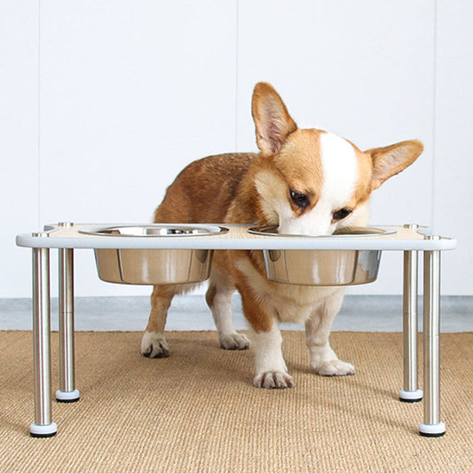 KFX-9280317 Adjustable Height Stainless Steel Dog Food Bowl Stand With Two Bowls