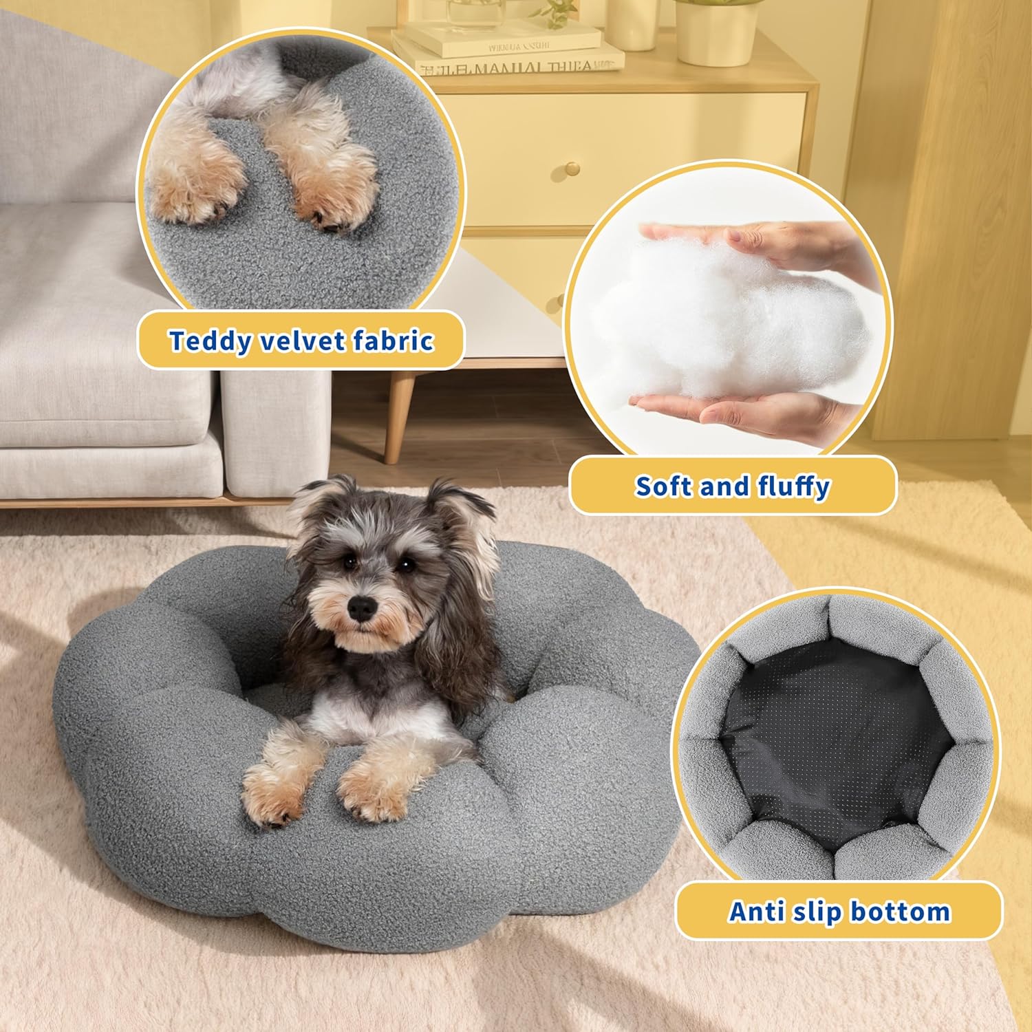 KFX-9281597 Fluffy Flower Design Calming Pet Bed for Indoor Cats and Dogs | Non-Slip, Machine Washable, Eco-Friendly
