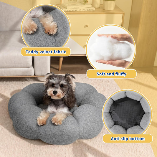 KFX-9281597 Fluffy Flower Design Calming Pet Bed for Indoor Cats and Dogs | Non-Slip, Machine Washable, Eco-Friendly