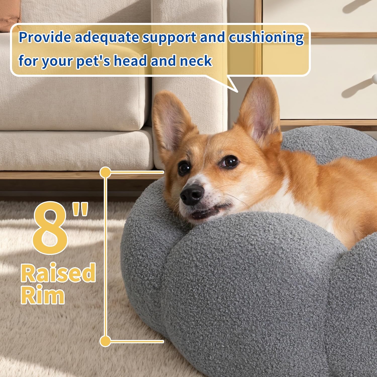 KFX-9281597 Fluffy Flower Design Calming Pet Bed for Indoor Cats and Dogs | Non-Slip, Machine Washable, Eco-Friendly