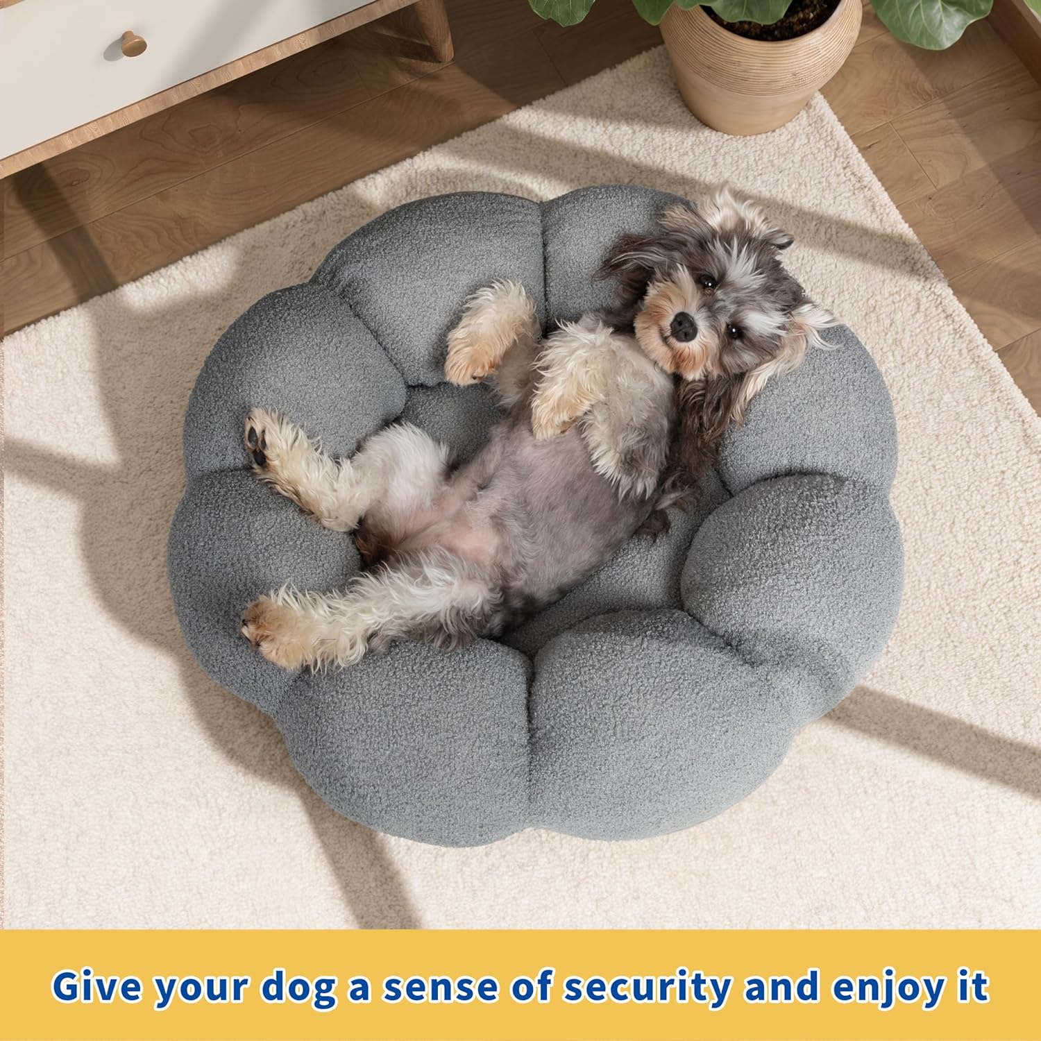 KFX-9281597 Fluffy Flower Design Calming Pet Bed for Indoor Cats and Dogs | Non-Slip, Machine Washable, Eco-Friendly