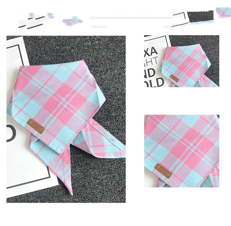KFX-9281725 Pink Check Cotton Plaid Pet Scarf - Medium Size, Leisure Accessory