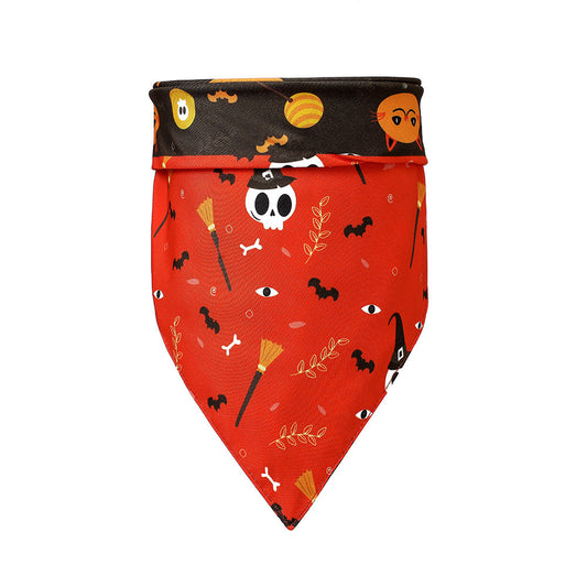 KFX-9287485 Halloween Dog Scarf with Cartoon Pumpkin and Bat Patterns - Triangular Polyester Bib