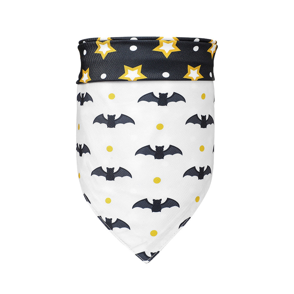 KFX-9287485 Halloween Dog Scarf with Cartoon Pumpkin and Bat Patterns - Triangular Polyester Bib