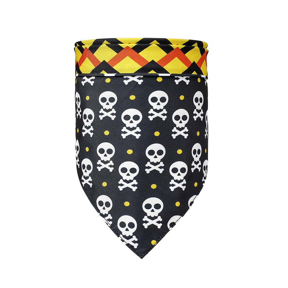 KFX-9287485 Halloween Dog Scarf with Cartoon Pumpkin and Bat Patterns - Triangular Polyester Bib