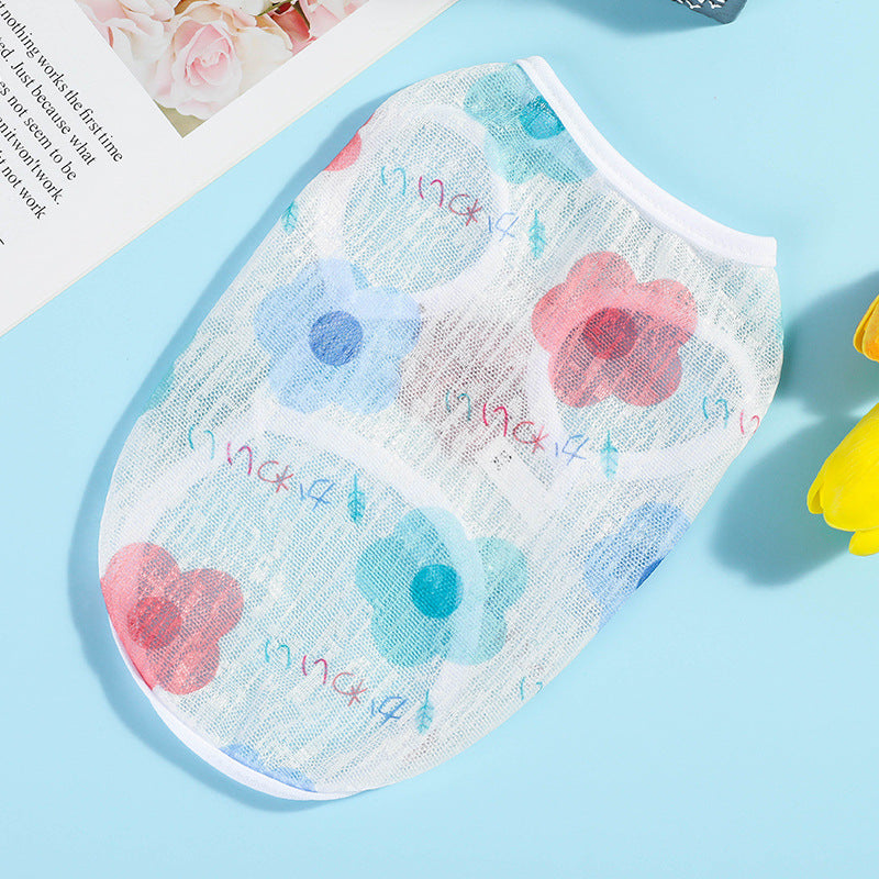 KFX-9290429 Lightweight Summer Dog Vest - Stylish Casual Wear in Strawberry, Watermelon, Bear, Rose, Car, Floret, and Bird Designs, Various Sizes Available