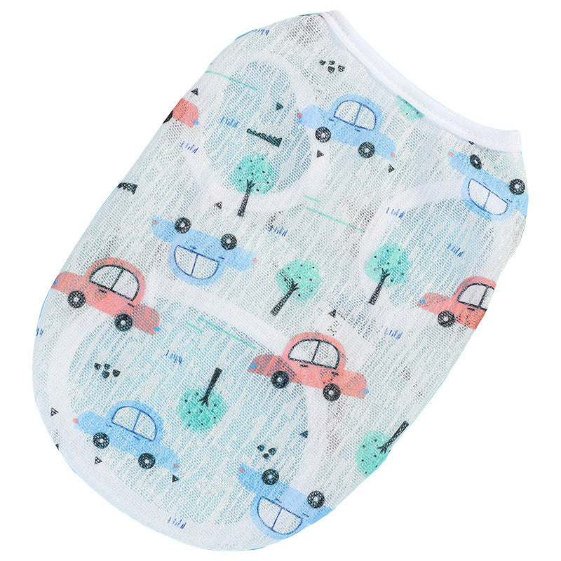 KFX-9290429 Lightweight Summer Dog Vest - Stylish Casual Wear in Strawberry, Watermelon, Bear, Rose, Car, Floret, and Bird Designs, Various Sizes Available