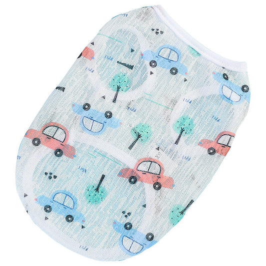KFX-9290429 Lightweight Summer Dog Vest - Stylish Casual Wear in Strawberry, Watermelon, Bear, Rose, Car, Floret, and Bird Designs, Various Sizes Available