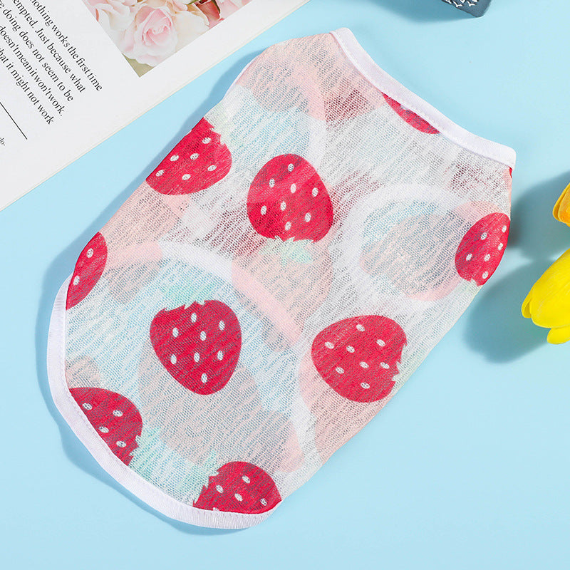 KFX-9290429 Lightweight Summer Dog Vest - Stylish Casual Wear in Strawberry, Watermelon, Bear, Rose, Car, Floret, and Bird Designs, Various Sizes Available