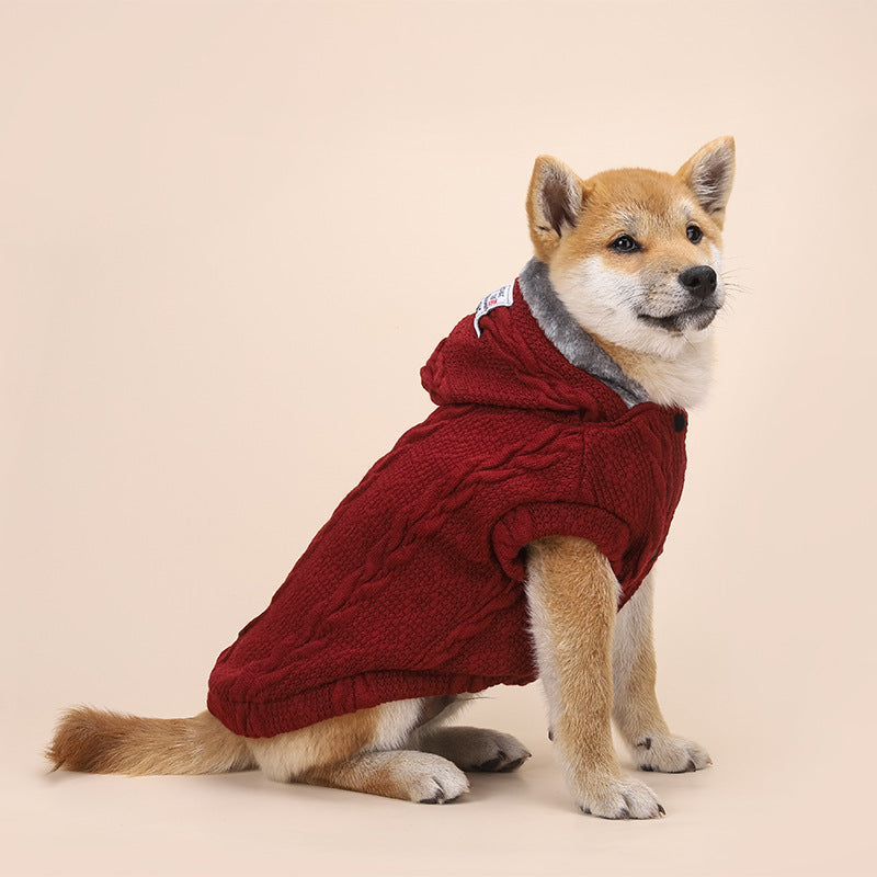 KFX-9293629 Warm Cotton Sweater for Small and Medium Dogs in Navy Blue and Wine Red