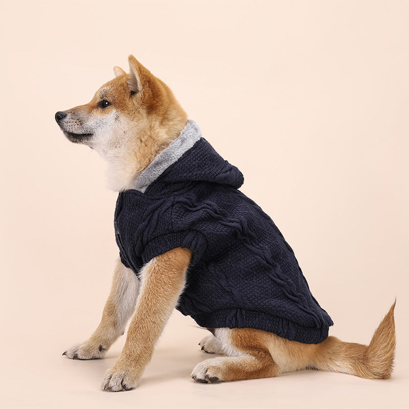 KFX-9293629 Warm Cotton Sweater for Small and Medium Dogs in Navy Blue and Wine Red