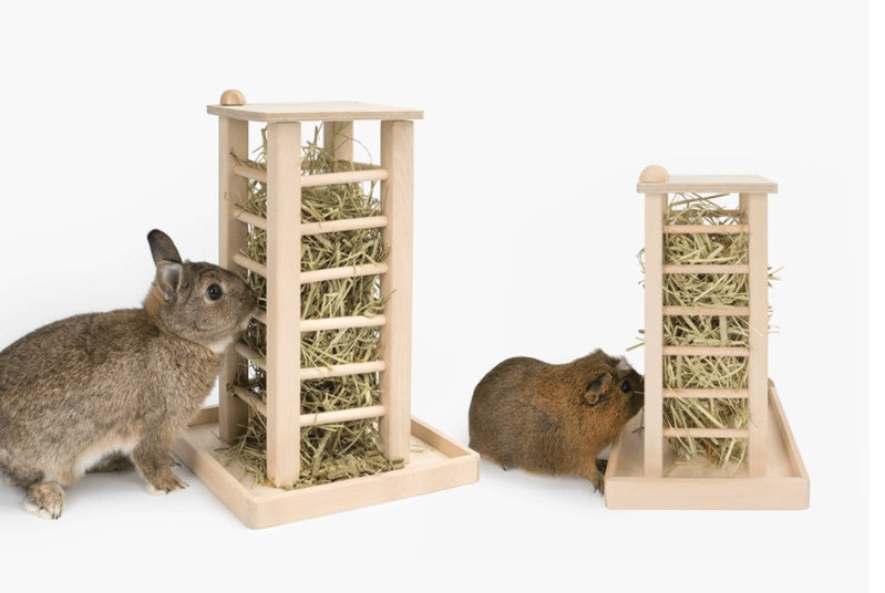 KFX-9294013 Multifunctional Wooden Straw Rack for Rabbits - Square Grass Frame, Large Size 36.5x24.5x16.5cm