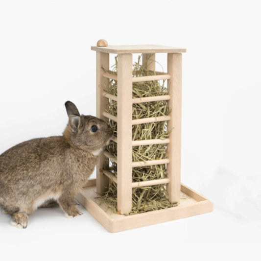 KFX-9294013 Multifunctional Wooden Straw Rack for Rabbits - Square Grass Frame, Large Size 36.5x24.5x16.5cm
