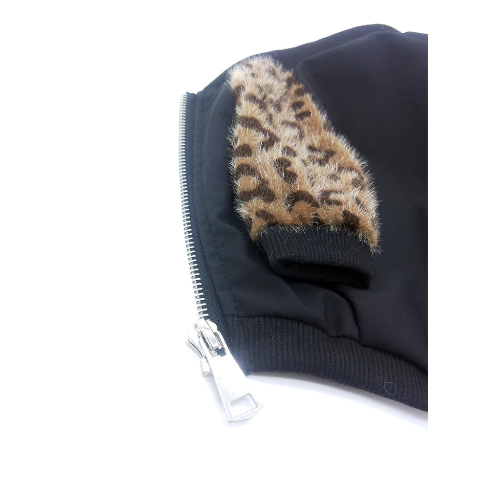 KFX-9295293 Leopard Print Dog Jacket for Stylish Pets - Polyester Two-Legged Clothing in Blue