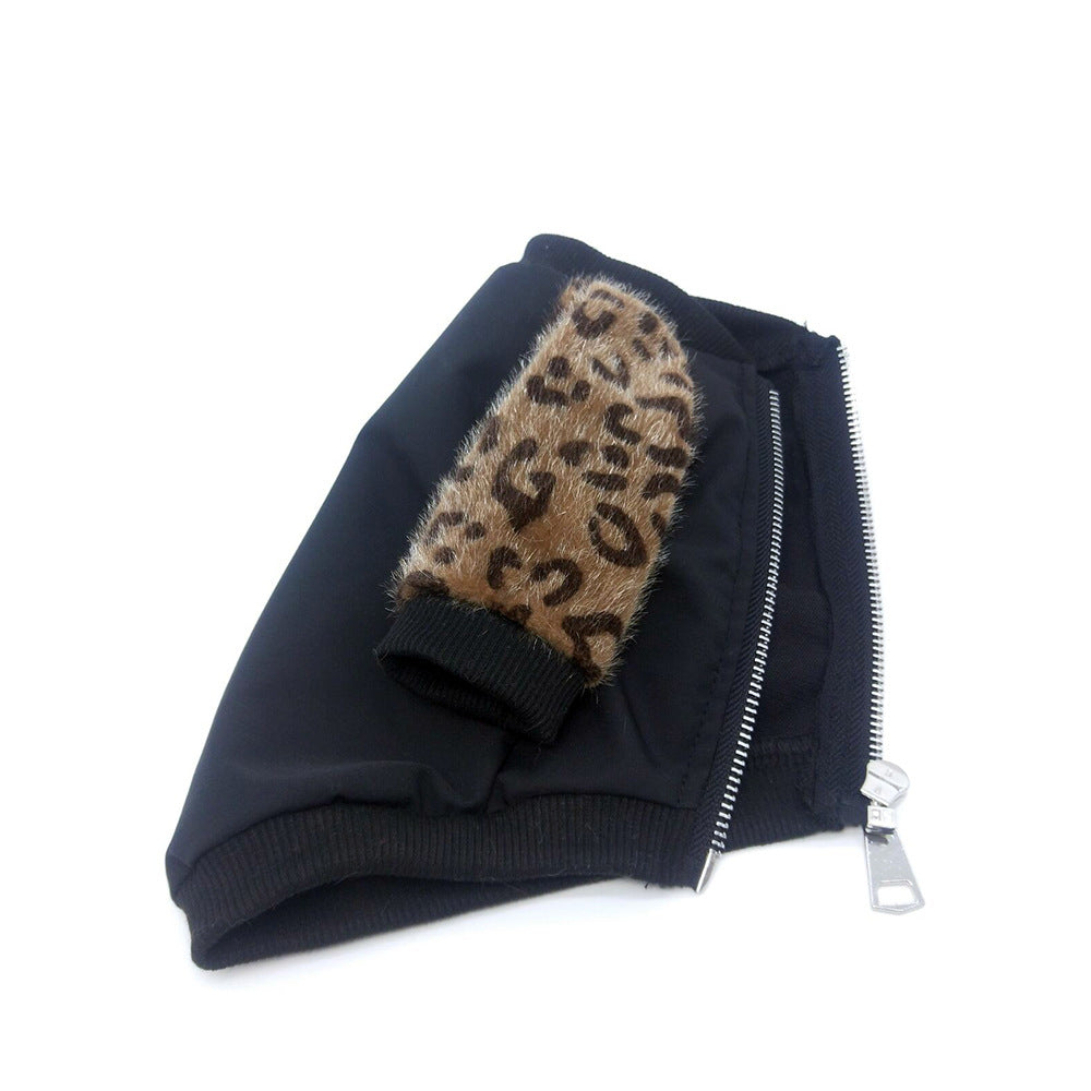 KFX-9295293 Leopard Print Dog Jacket for Stylish Pets - Polyester Two-Legged Clothing in Blue