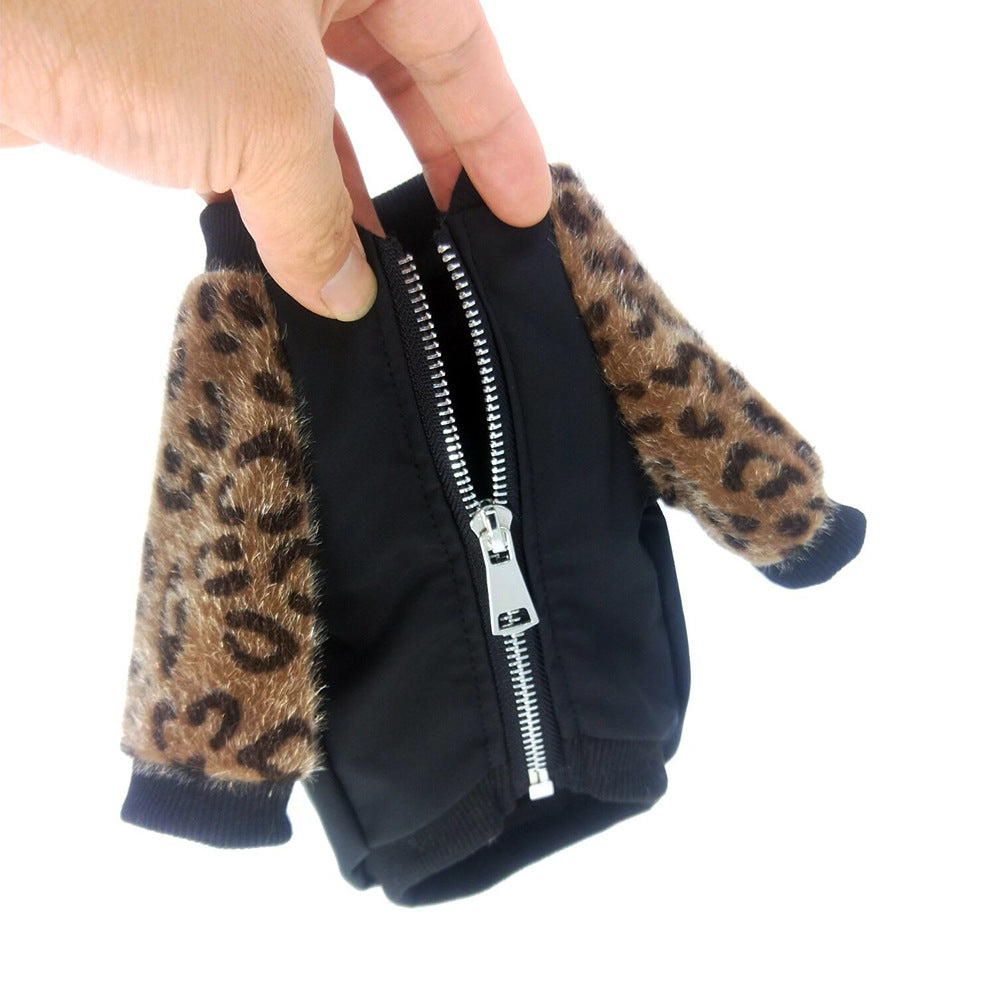 KFX-9295293 Leopard Print Dog Jacket for Stylish Pets - Polyester Two-Legged Clothing in Blue
