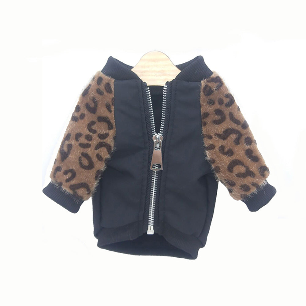 KFX-9295293 Leopard Print Dog Jacket for Stylish Pets - Polyester Two-Legged Clothing in Blue