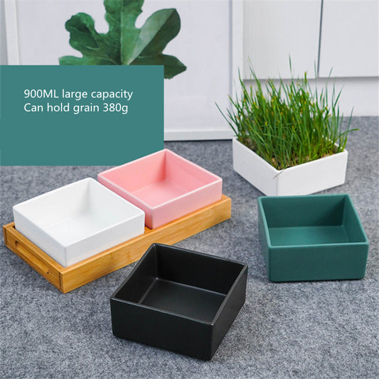 KFX-9295805 Square Ceramic Dog Food Bowl for Pets - Light Luxury Design