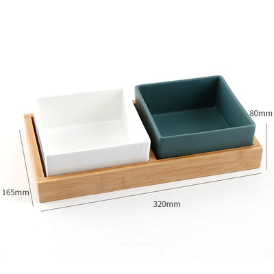 KFX-9295805 Square Ceramic Dog Food Bowl for Pets - Light Luxury Design