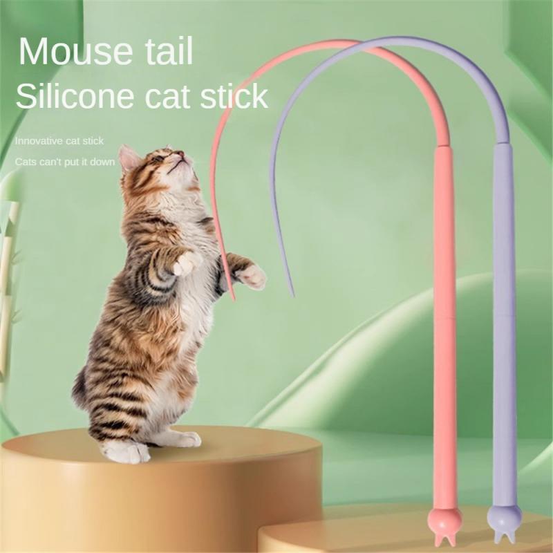 KFX-9298877 Interactive Cat Teaser with Silicone Mouse Tail - Engaging Pet Toy for Kittens and Cats