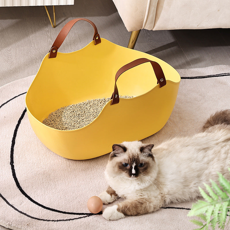 KFX-9299645 Portable Open Cat Litter Box - Yellow and Gray, PE Material, 51x36x24cm