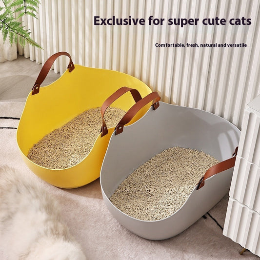 KFX-9299645 Portable Open Cat Litter Box - Yellow and Gray, PE Material, 51x36x24cm