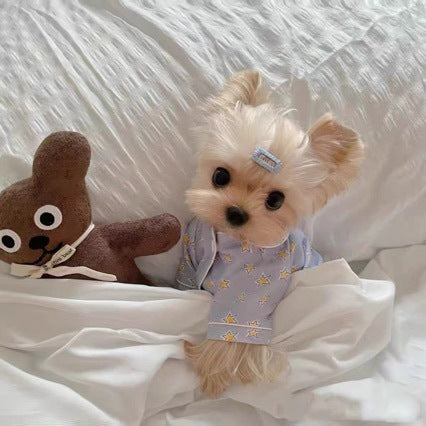 KFX-9300157 Korean Spring Blue Star-Patterned Cotton Pajama Suit for Pets