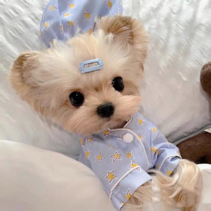 KFX-9300157 Korean Spring Blue Star-Patterned Cotton Pajama Suit for Pets
