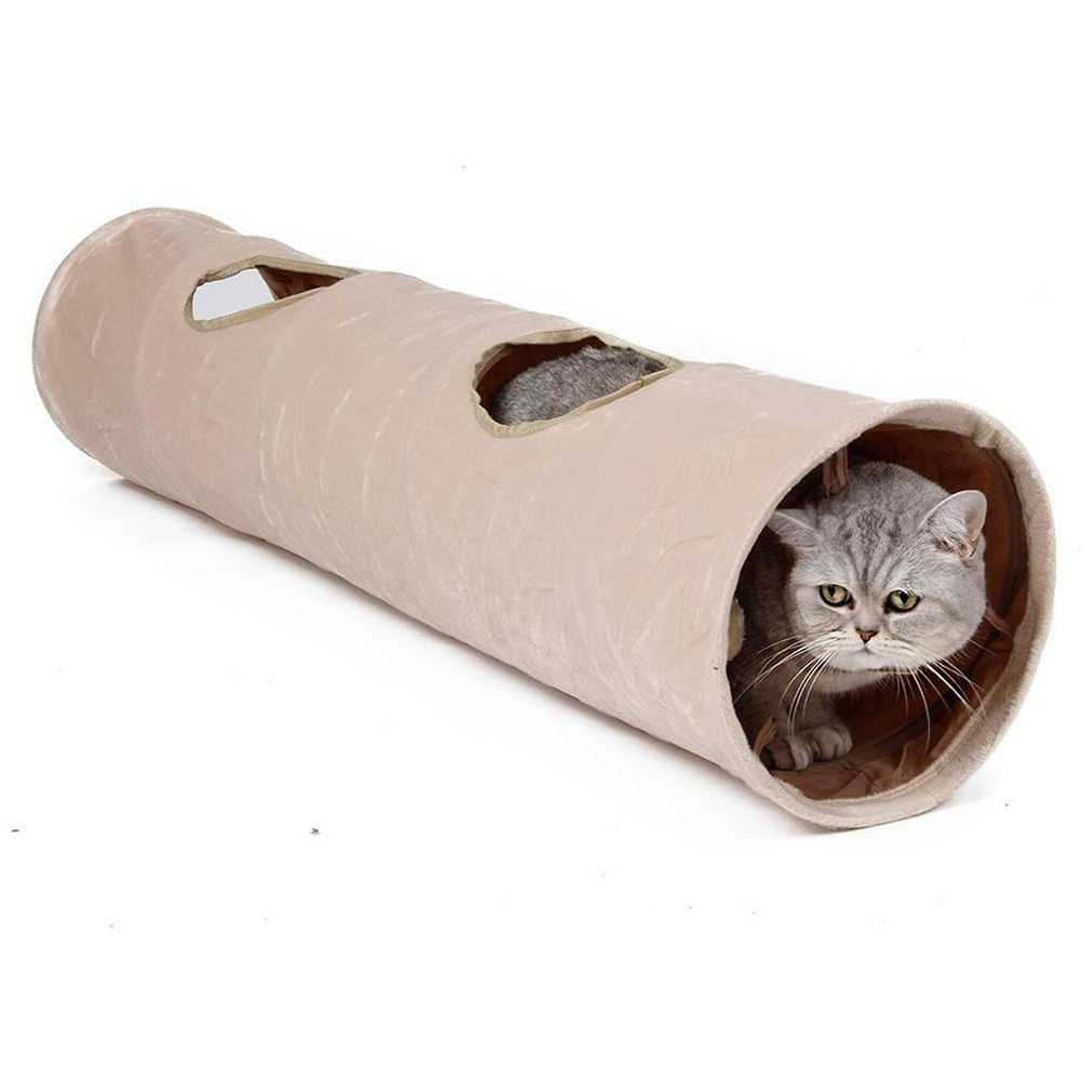 KFX-9300669 Collapsible Short Plush and Oxford Cloth Cat Tunnel, 25X120CM