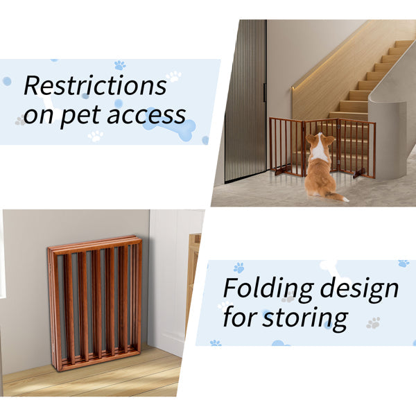 KFX-9302973 Brown Foldable 24-Inch Freestanding Wood Pet Fence for Indoor Use