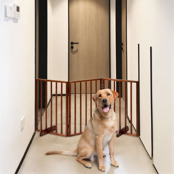 KFX-9302973 Brown Foldable 24-Inch Freestanding Wood Pet Fence for Indoor Use