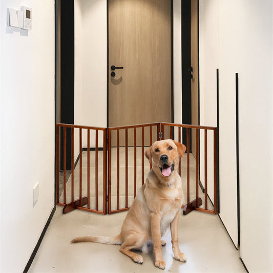 KFX-9302973 Brown Foldable 24-Inch Freestanding Wood Pet Fence for Indoor Use