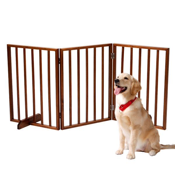 KFX-9302973 Brown Foldable 24-Inch Freestanding Wood Pet Fence for Indoor Use