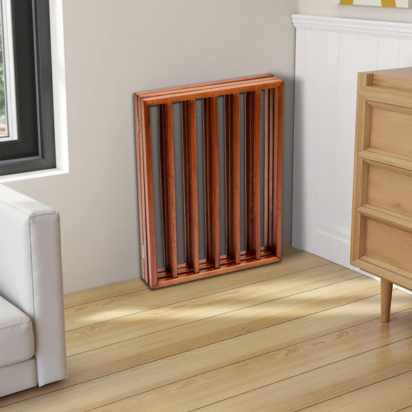 KFX-9302973 Brown Foldable 24-Inch Freestanding Wood Pet Fence for Indoor Use