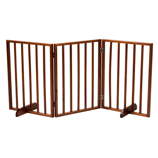 KFX-9302973 Brown Foldable 24-Inch Freestanding Wood Pet Fence for Indoor Use