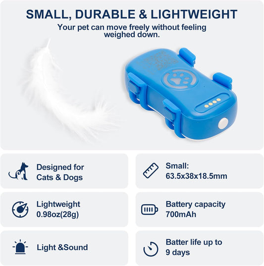 KFX-9304637 Real-Time Pet GPS Tracker with Geofence, Activity Monitoring, Waterproof Design, and Sound & Light Alerts