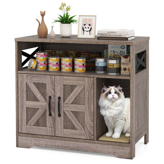 KFX-9305021 Gray Cat Litter Box Enclosure with Storage - Hidden Washroom Furniture and Scratching Pad