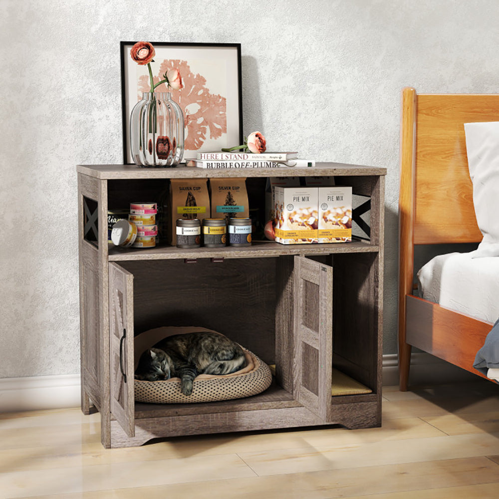 KFX-9305021 Gray Cat Litter Box Enclosure with Storage - Hidden Washroom Furniture and Scratching Pad