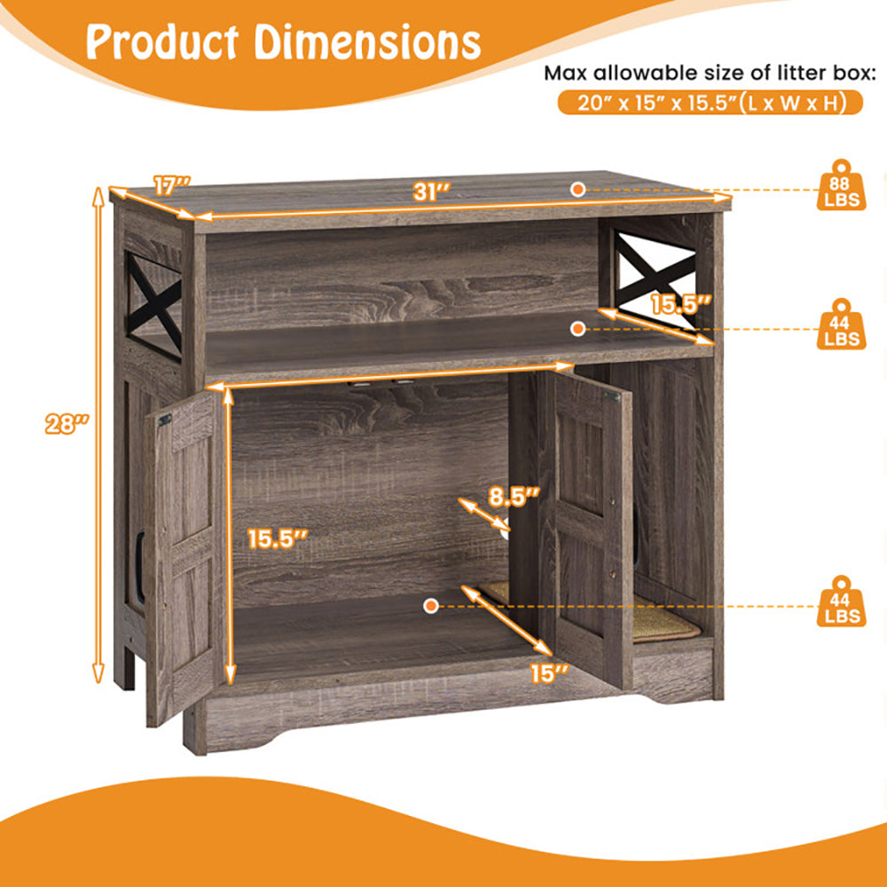 KFX-9305021 Gray Cat Litter Box Enclosure with Storage - Hidden Washroom Furniture and Scratching Pad