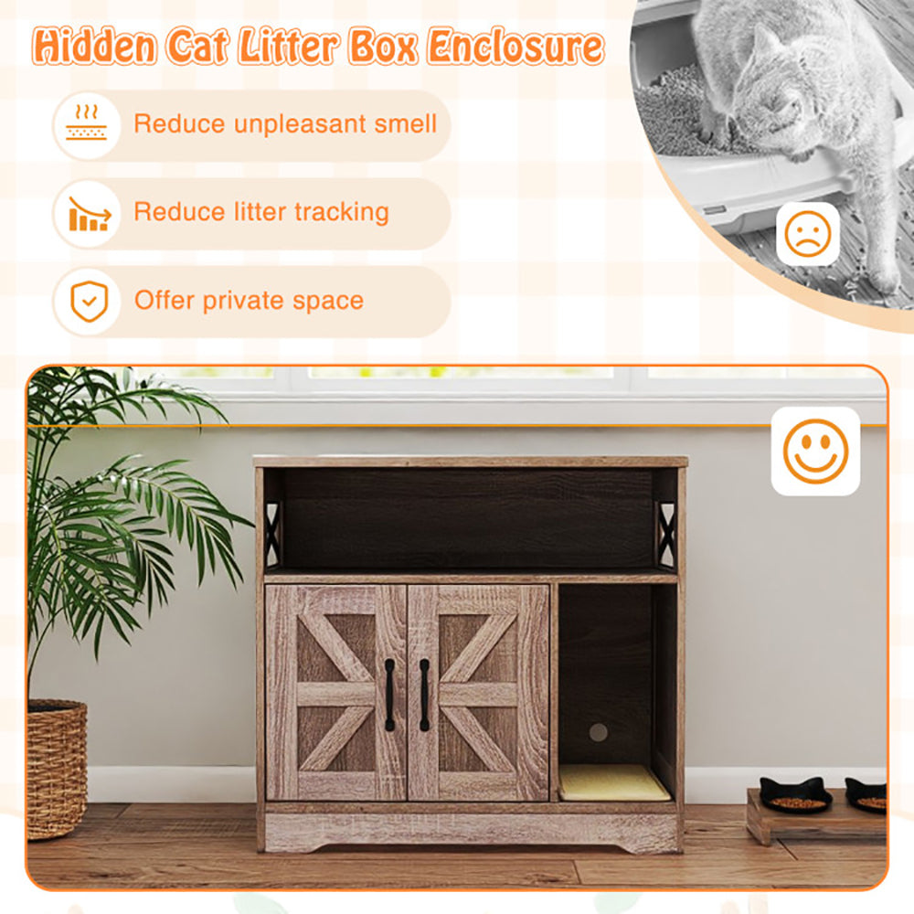 KFX-9305021 Gray Cat Litter Box Enclosure with Storage - Hidden Washroom Furniture and Scratching Pad