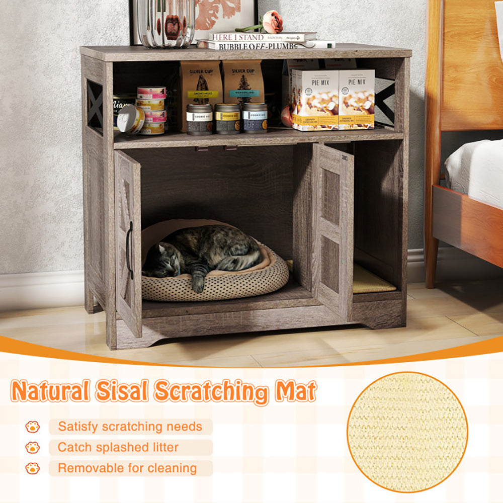 KFX-9305021 Gray Cat Litter Box Enclosure with Storage - Hidden Washroom Furniture and Scratching Pad