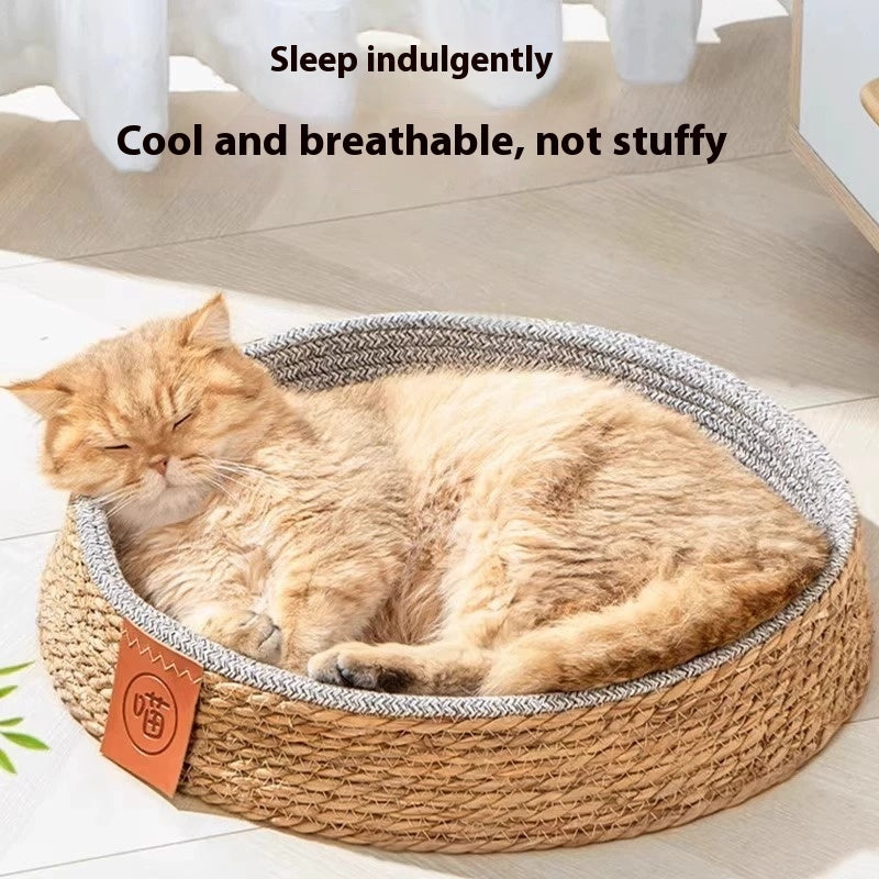 KFX-9305405 Comfortable Rattan Cat Nest Bed - Breathable & Cozy for Your Feline Friend